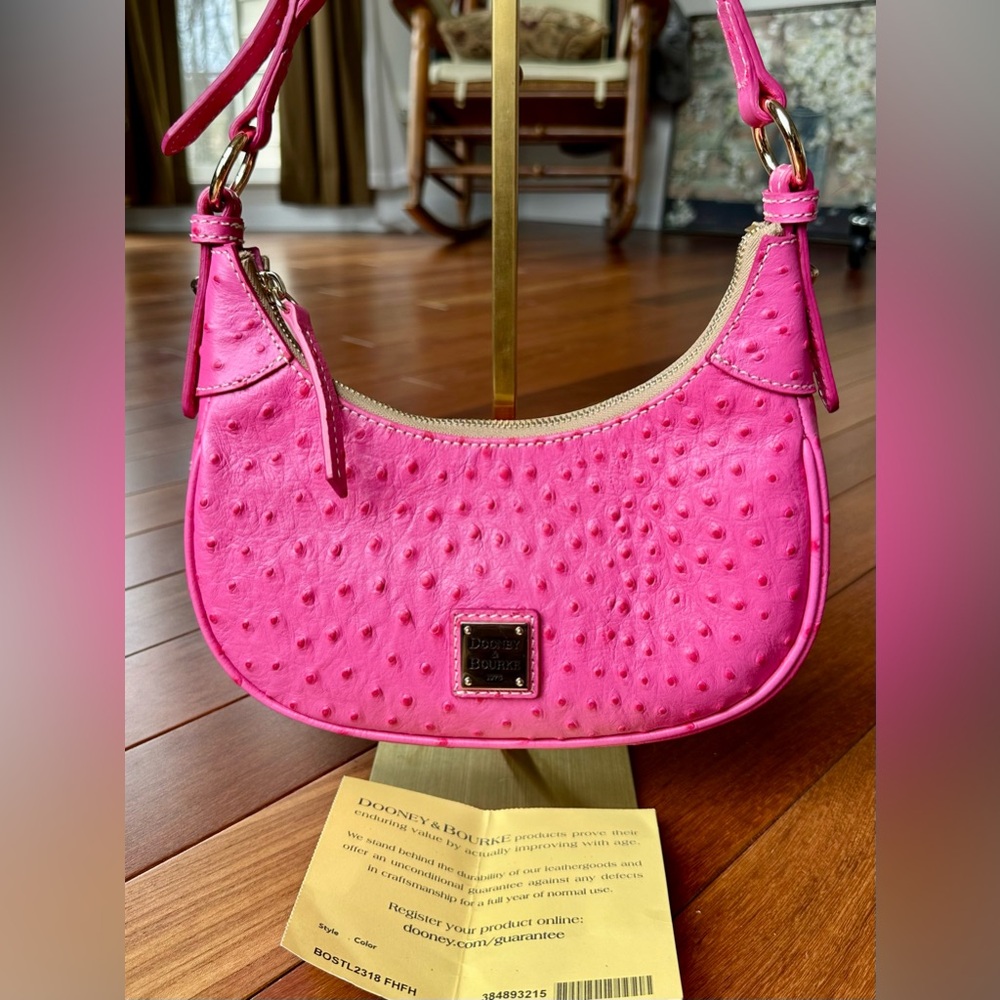 Dooney & Bourke Ostrich Embossed Leather Hobo Bag from the Ostrich Collection - Picture 11 of 11